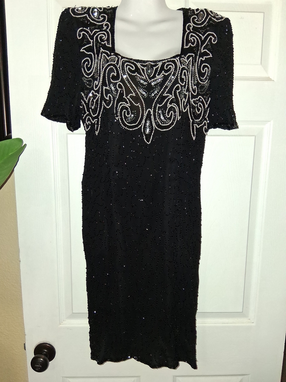 VTG 80s 90s Silk Beaded Drama Dress XL Whimsigoth Mob Wife Cocktail